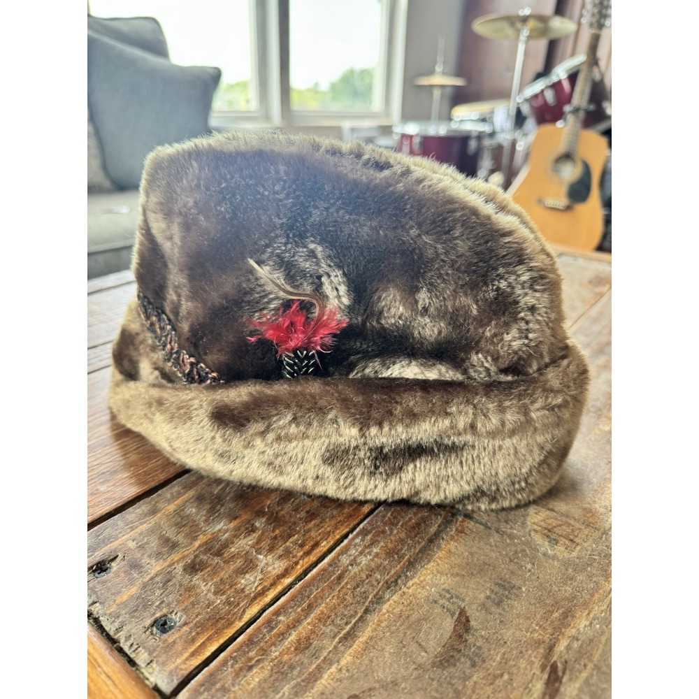 Vintage Faux Fur Winter Hat Brown Men's Large (7 1/2)